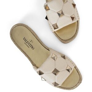 Valentino Gold Quilted Leather Roman Stud Flat Slides | Size 40